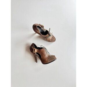 ELIZABETH & JAMES Casi Brown Leather Cut-Out High Heel Booties Boots, Size 6